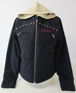 HARLEY DAVIDSON Jacket, Removable Hooded Lining, Black Canvas, Medium, UK 12