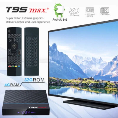 T95 MAX+ Plus 8K HDR 32GB Android 9.0 Bluetooth TV Box+Air Mouse Keyboard Remote - Image 1 of 4