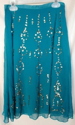 Falda Amy Byer Trend 4 preadolescentes verde azulado con lentejuelas doradas adornada 22" cintura talla M Foto 1 de 4