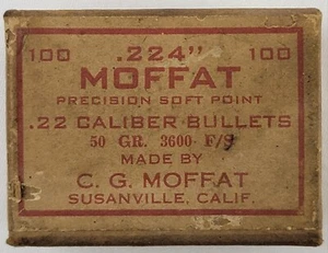 Very Rare C.G. MOFFAT .22 Caliber Bullet Box Susanville California 2 Piece EMPTY - Picture 1 of 8