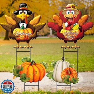 Quzzil 4 Pcs Thanksgiving Metal Yard Decorations Outdoor Pilgrim Turkey Decor - Picture 1 of 5