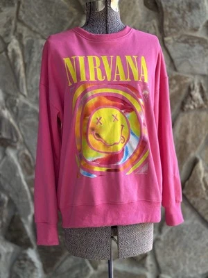 Nirvana Smiley Face Crewneck Sweatshirt Sz M/L 100% COTTON - Image 1 of 4