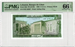 Lebanon 5 Livres 1986 PMG Pick 62d 66 EPQ Choice Uncirculated Rare Banknote - Picture 1 of 2