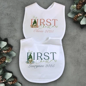 Personalised Babys First Christmas Bib Rabbit Bunny Holiday Xmas Gift Girl Boy - Picture 1 of 13