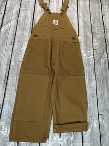 Vintage NWT 3T BU406 CARHARTT Tan Overall Bibs Double Knee Youth Kids MADE USA - Picture 1 of 11