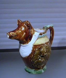 Antique French St. Clement Pig Pitcher Boar Barbotine Majolica - Picture 1 of 13