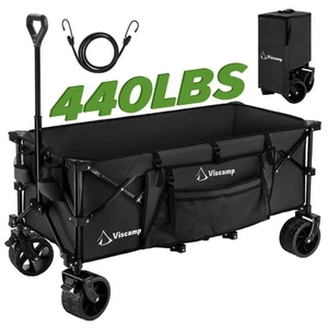48''L Wagons Carts Foldable - 440Lbs Collapsible Wagon Heavy Duty Black Cart ... - Picture 1 of 7