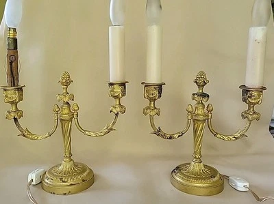 French  19 century Antique Pair Bronze Miniature Candelabra Boudoir/Mantle Lamps - Image 1 of 4