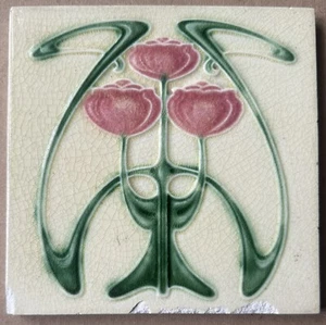 ANTIQUE BOOTE - ART NOUVEAU MAJOLICA TILE C1900 - Picture 1 of 4