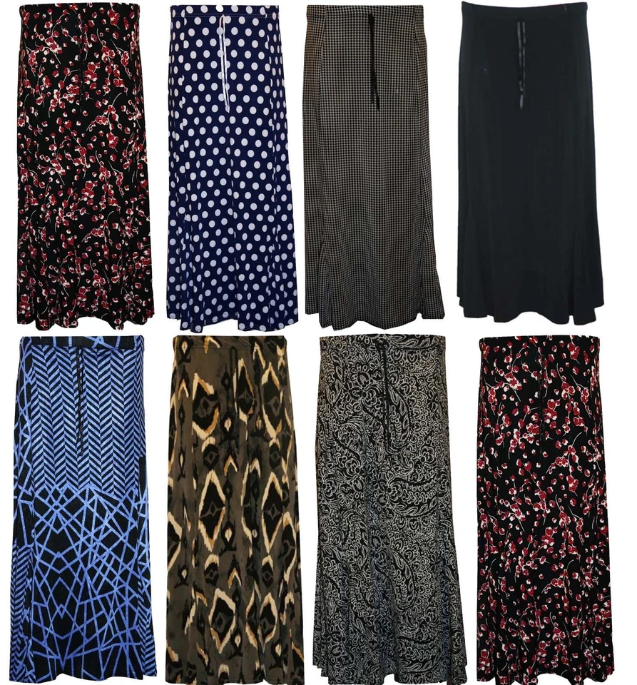 Womens Ladies Plus Size Plain Stretch Flared Maxi Elasticated Skirt 14 TO 28 - Image 1 of 1