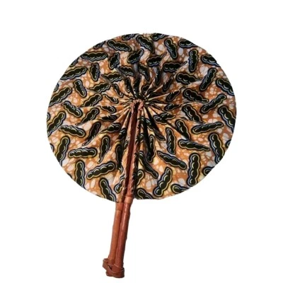   ÁFRICA Multicolor Kente Plegable VENTILADOR Asas de Cuero Ventilador Portátil .12" Desplegado Foto 1 de 4