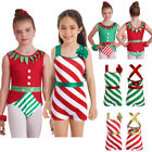 Kids Girls Christmas Dress Up Sequin Bodysuit Color Block Elf Costume Cosplay