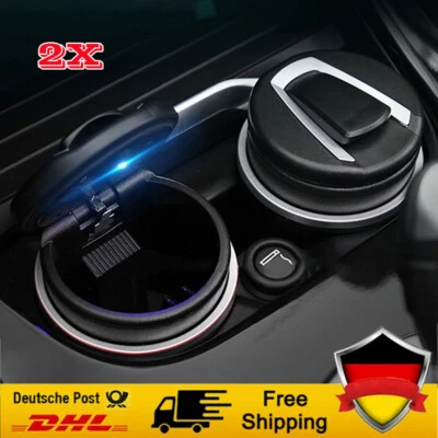 Auto Aschenbecher 2 Stk mit Deckel LED-Licht für Getränkehalter Universal
