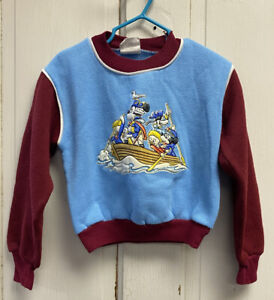 Vintage Disney Boys Size 4 Crew Neck Sweatshirt Mickey Mouse Ship Blue Maroon
