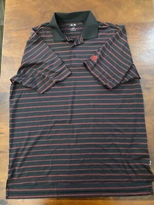 Adidas Golf Shirt Mens L Black Red Striped Climacool Polo Moisture Wick Athletic - Picture 1 of 8