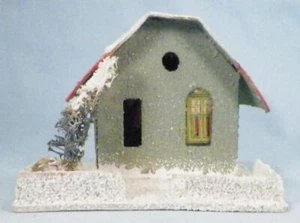 Casa di Natale Putz Casa Verde Tetto Rosso Glitter Albero Scrub Neve Vintage #46 - Foto 1 di 5