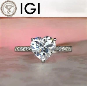 Heart Cut 1.70TCW IGI Certified Lab Grown Diamond Accents Ring 14K White Gold - Picture 1 of 19