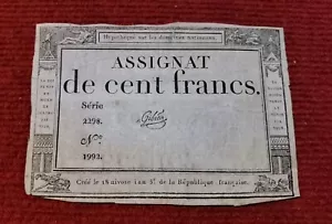 ASSIGNAT de CENT FRANCS / L'an 3 1793 / Série 2298 / signé GIBIER - Foto 1 di 2