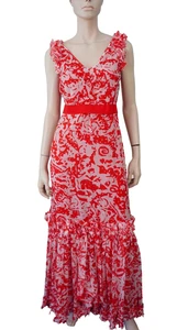 CH CAROLINA HERRERA Tiered Floral Chiffon A-Line Gown Maxi Dress 8 BRAND NEW - Picture 1 of 5
