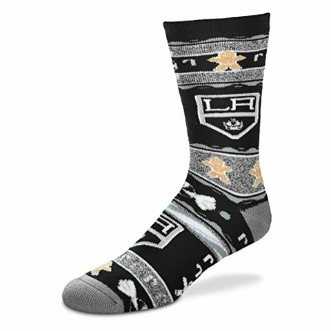 Los Angeles Kings Hockey Black & Gray Christmas Holiday Gingerbread Crew Socks Cover