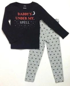 Daddy Under My Spell 2 Pc Long Sleeve Black Tee Gray Leggings 6X Cats Halloween - Picture 1 of 7