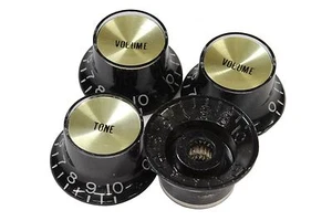Bell Hat Knobs Black Gold Reflector for Import guitars 4pk - Picture 1 of 4