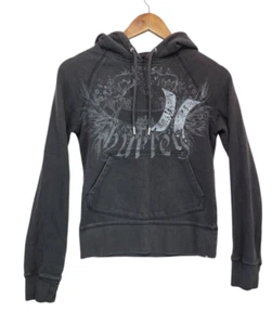 Hurley Y2K Hoodie Women S Dark Gray Graphic Grunge Skater Faded Kangaroo Pocket - Picture 1 of 17