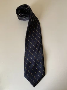 MENS DE AMANDA HANDMADE SILK NECK TIE NAVY BLUE YELLOW - Picture 1 of 9