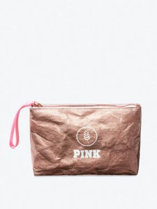 NIP Victoria's Secret PINK Oat Collection Beauty Makeup Bag Metallic Rose Gold - Picture 1 of 3