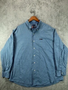CHAPS Mens Big 2X Blue Button Down Shirts Easy Care Micro Plaid Long Sleeve - Picture 1 of 9