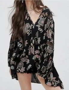 Mini abito a tunica FREE PEOPLE Just The Two Of Us nero floreale donna XS - Foto 1 di 20