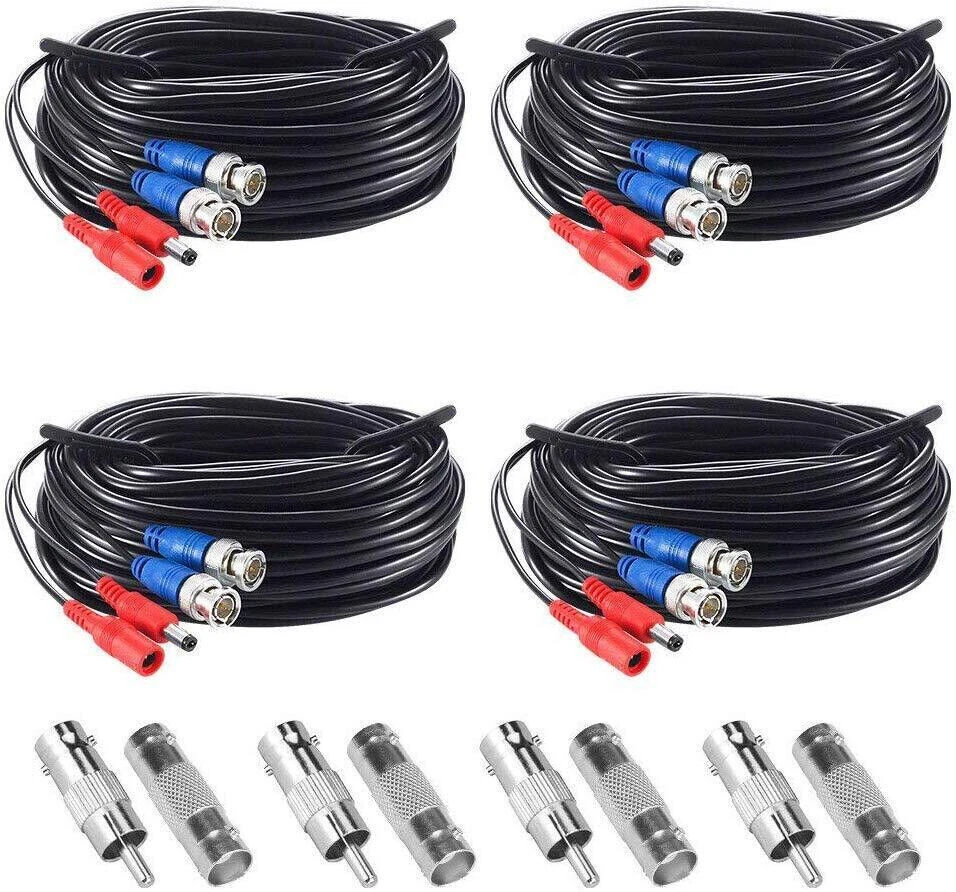 ZOSI 4 PCS 60ft 18M CCTV for DVR Security Camera Video Power BNC Cable Wires