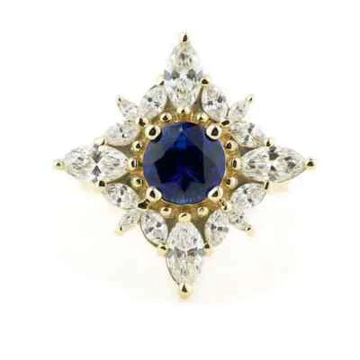 3CT Round Cut Simulated Sapphire/Diamond Women's Fancy Ring 14K Yellow Gold Over - Image 1 of 4