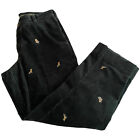 RARE LL Bean Classic Fit Corduroy Dress Pants Sz 36 Green Embroidered Duck Boots