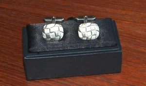 Hallmarked Sterling 925 Silver Cufflinks: Two-tone coloured grid pattern - Picture 1 of 3