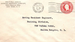 Panama Canal Engineer Detroit Graphite Company New York Postal Cover - Picture 1 of 3