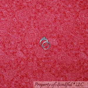 BonEful Fabric FQ Cotton Quilt Red White Maroon American Cowgirl Paisley Flower - Picture 1 of 11