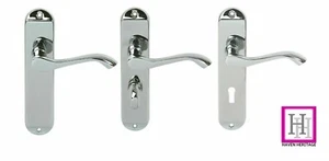 Door Handles on Backplate Chrome Scroll Latch Lock Bathroom Modern Cadenza D7 - Picture 1 of 21