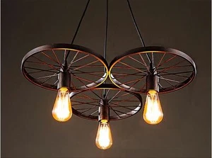 Farmhouse Lighting Chandelier Rustic Vintage Wagon Wheel Edison Light Fixture  - Picture 1 of 4