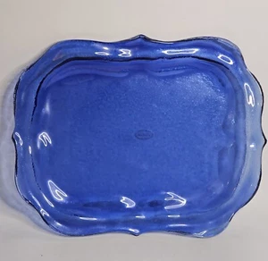 ARTE ITALICA Cobalt Blue GLASS - Shallow Pebbled Italy RECTANGULAR TRAY - Picture 1 of 6