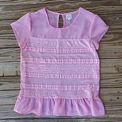 🌹Estilosa Blusa Top Rosa Encaje Volantes en Niveles Firmada en D Disney Niñas Talla XL🌹 Foto 1 de 4