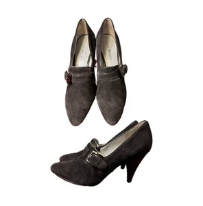 Via Spiga Sorina Brown Leather Suede Pumps Women's 10 M Buckle Shoes Cone Heels - Picture 1 of 18
