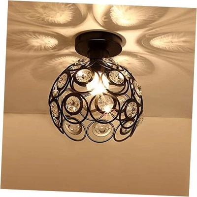 Mini lámpara de araña, luz de techo de cristal, montaje semi empotrado negro Foto 1 de 4