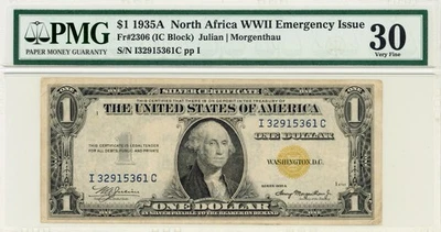 1935-A $1 North Africa WW2 Silver Certificate- Fr. 2306 (IC Block) - PMG 30 - Image 1 of 2