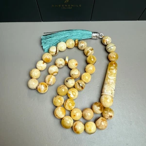 Handmade Oreo White Amber Tasbih Misbaha  Prayer Beads 12.7mm 52.9g - Picture 1 of 3