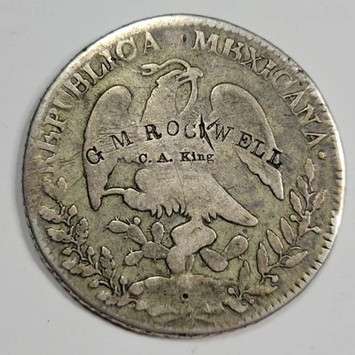 1833 Pi Mexico Silver 8 Reales US Merchant COUNTERSTAMP GM Rockwell  King  *K918 - Image 1 of 2