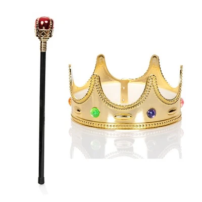 KOSTÜMPLANET Königskrone Kinder mit Zepter König Kostüm Zubehör Krone Königsstab
