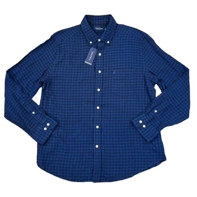 NWT Nautica Men's Black & Blue Classic Check Flannel Button Down Shirt - SIZE L - Image 1 of 4