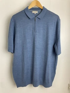 Moss Merino Wool Collared Light Blue Size 2XL XXL Mens Quarter Zip Polo 1/4 - Picture 1 of 6