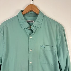Tommy Bahama Men's Large Aqua Blue Cotton Silk Blend Button Up Shirt - Picture 1 of 10